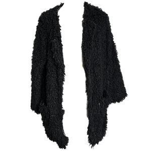 Lark Women's Coat Black Jacket Open Front Floral Lace Boho Fringe Pockets Size L